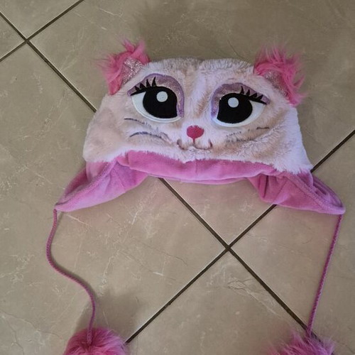 Children's Cat Hat with Ears and Pom-Poms like new, pink, size S