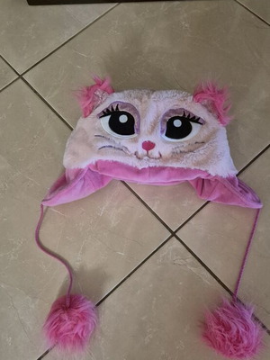Children's Cat Hat with Ears and Pom-Poms like new, pink, size S