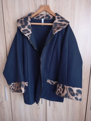Coat jacket like new, blue with leopard print collar and cuffs