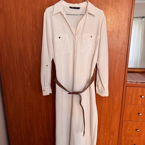 ZARA white midi dress XL like new with belt
