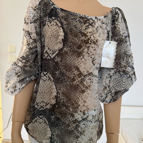 Dejavu top S loose croco airy with soft sleeves and ribbon new multicolor