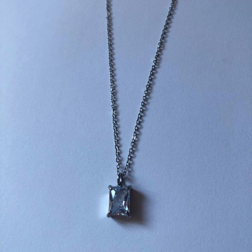 Steel necklace new with silver crystal pendant