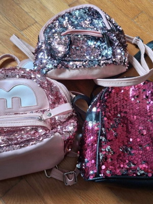 Σετ 3 μεταχειρισμένα backpacks με παγιέτες που αλλάζουν χρώμα σε ροζ αποχρώσεις