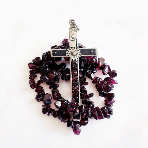 Antique French Cross Pendant with Garnets used, late 19th century