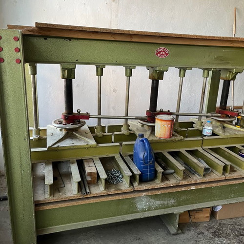 Woodworking machines used, set with bandsaw, planer, press