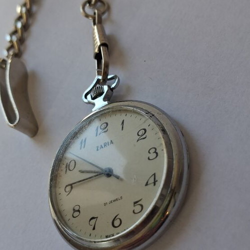 ZARIA Retro pocket watch used, wind-up, gray and silver
