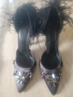 Zara Limited Edition Pumps with Ostrich Feather and Strass, Size 37, Like New