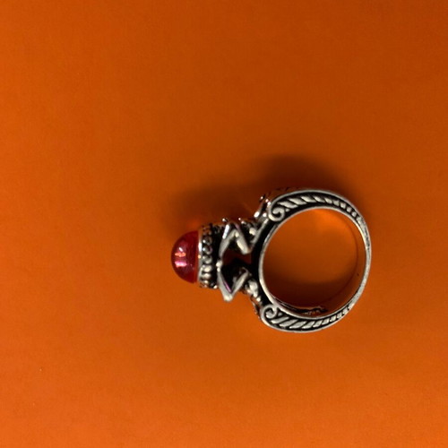Ring with pink red stone in silver color new