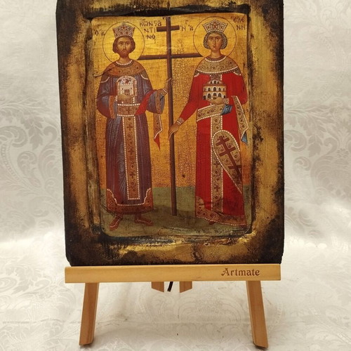 Handmade aged icon of Saint Constantine and Saint Helen new