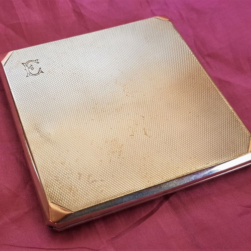 Silver and gold handmade vintage cigarette case used, Made in England 1932