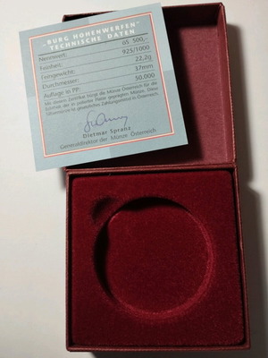 Αυθεντική βελούδινη θήκη για Αυστριακό επετειακό ασημένιο νόμισμα σαν καινούργια