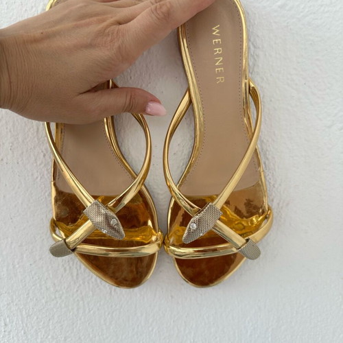 Werner gold sandals like new with snake design, size 38