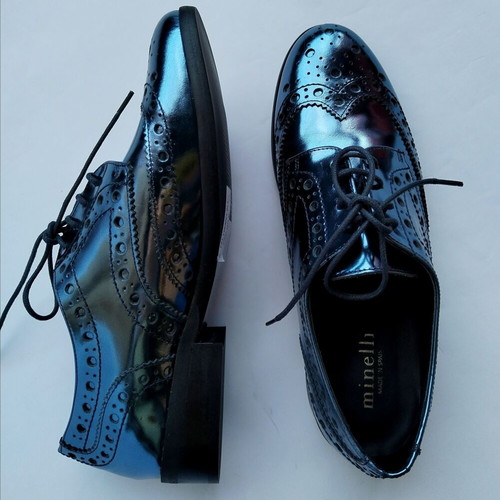 Minelli Lyssa shiny blue leather brogue shoes size 36