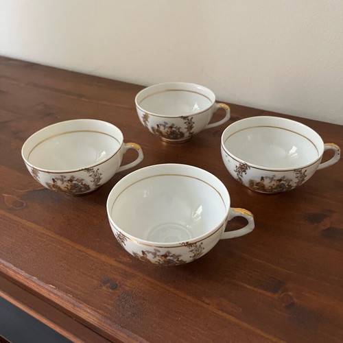 Japanese porcelain cups like new, set of 4 with graphic