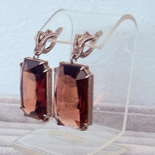 Silver evening earrings Etalon Jenavi new, brown and silver