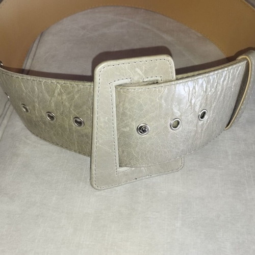 Wide waist belt like new, ice grey with large buckle