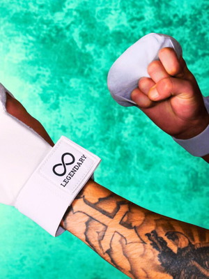 Legendary white karate protective gloves PU and EVA set S-L new