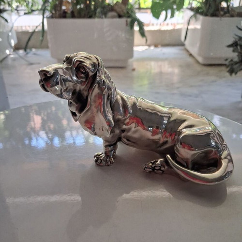Decorative dog figurine silver 999, 16x6 cm