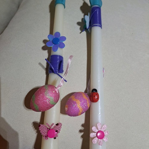 Set of 2 Easter handmade white candles new
