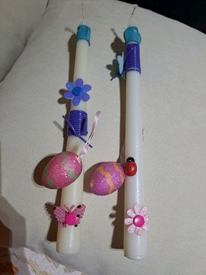 Set of 2 Easter handmade white candles new