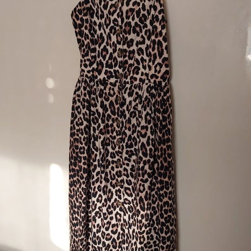 Leopard midi linen dress H&M new, xs with loose fit