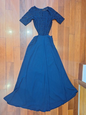 Maxi dress like new, navy blue, lace and chiffon