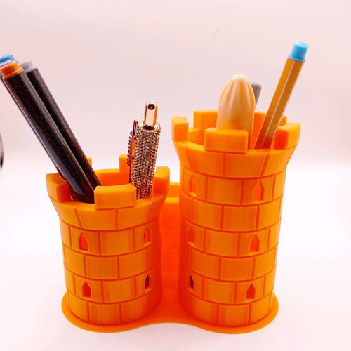 Orange Castle Pencil Holder 3D printed new