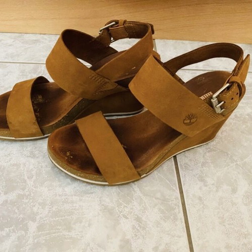 Timberland leather platform sandals used, brown tan color, size 37
