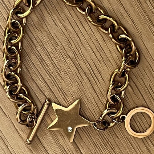 Steel bracelet used with gold tone and star charm with zircon
