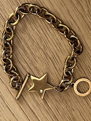 Steel bracelet used with gold tone and star charm with zircon