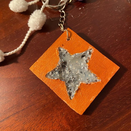 Wooden keychain with ciel stones and evil eye new