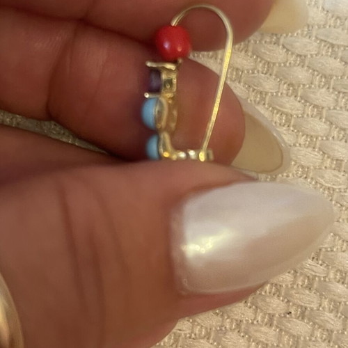 Gold 585 earrings with semi-precious stones used, 2 cm height