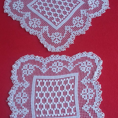 Two small filet lace vintage 50's doilies handmade from Tinos