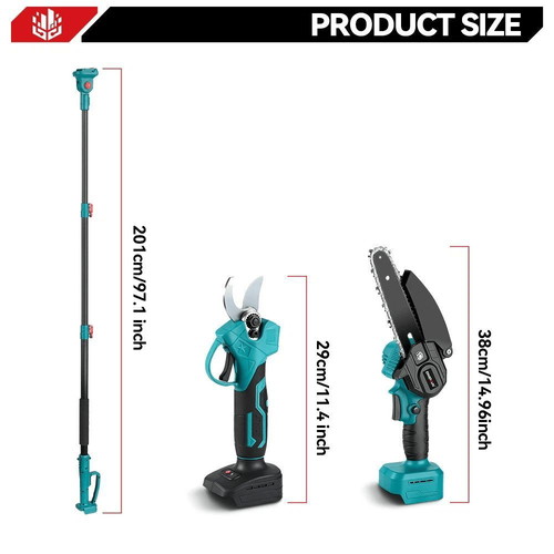 Rechargeable 4-in-1 Pruning Set 21V with 6" Chainsaw and Telescopic Pole