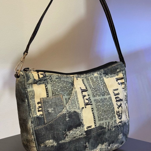 Silvano Biagini Y2K Vintage Shoulder Bag like new with Newspaper Print