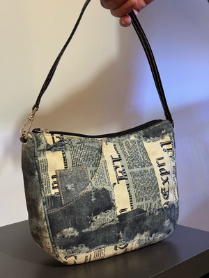 Silvano Biagini Y2K Vintage Shoulder Bag like new with Newspaper Print