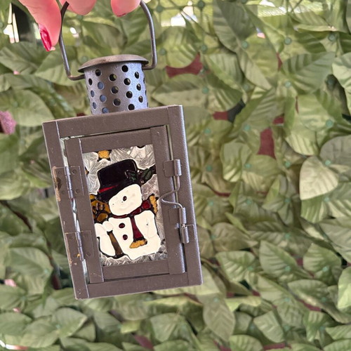 Christmas tealight lantern with snowman design like new
