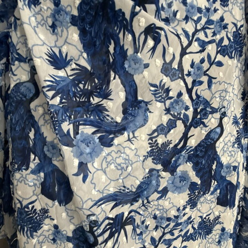 Virginia Karafousia off shoulder top and maxi skirt set new, white and blue