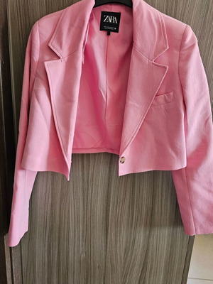 Zara ροζ cropped μπλέιζερ, μέγεθος S