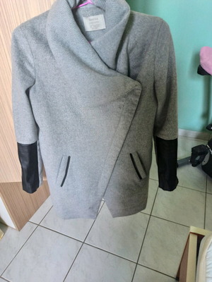 Bershka gray coat used with leather wear on zippers and sleeves