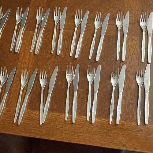 Christofle silver-plated cutlery set used, 48 pieces Olympic Airways Onassis era