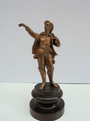 Patinated metal traveler statue, French, about 100 years old
