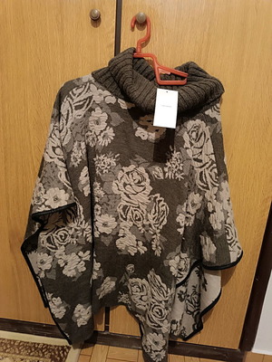 Poncho new brown with beige flowers, size M/L