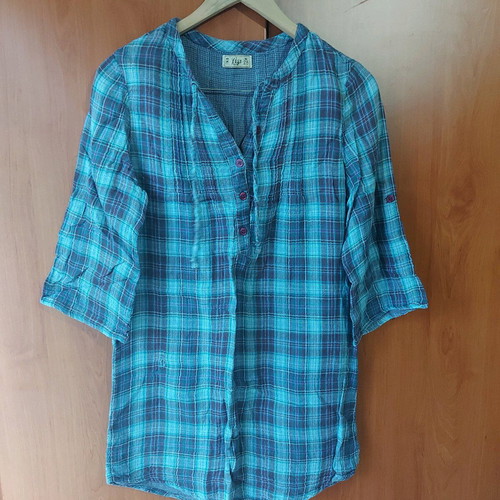 Bershka blue checked shirt dress medium used