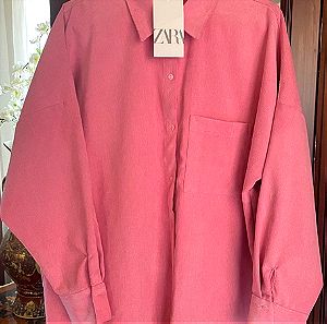 Zara καινούριο ρόζ κοτλέ oversized πουκάμισο XL