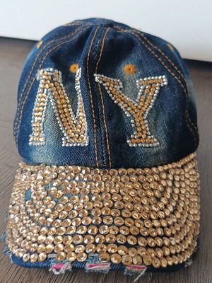 New York Jockey καπέλο τζιν με στρας καινούργιο, μπλε και χρυσαφί