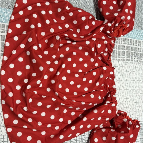 Off-Shoulder Blouse with White Polka Dots, New, Red, Size M