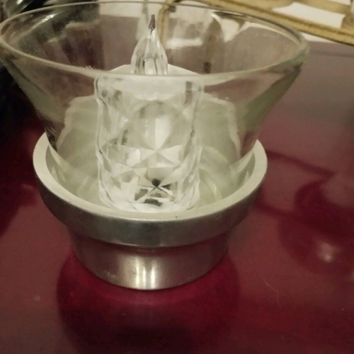 Glass decorative item like new for candle or tealight with stainless base