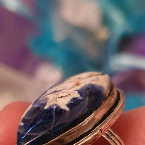 Sodalite Silver Plated Ring New, Size USA 9, Handmade