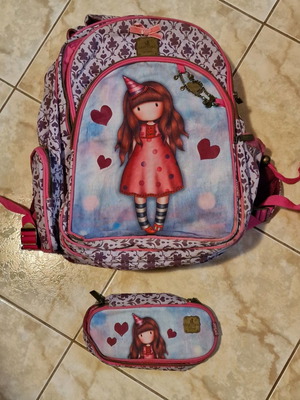 Santoro school bag used with pencil case and multiple zippers